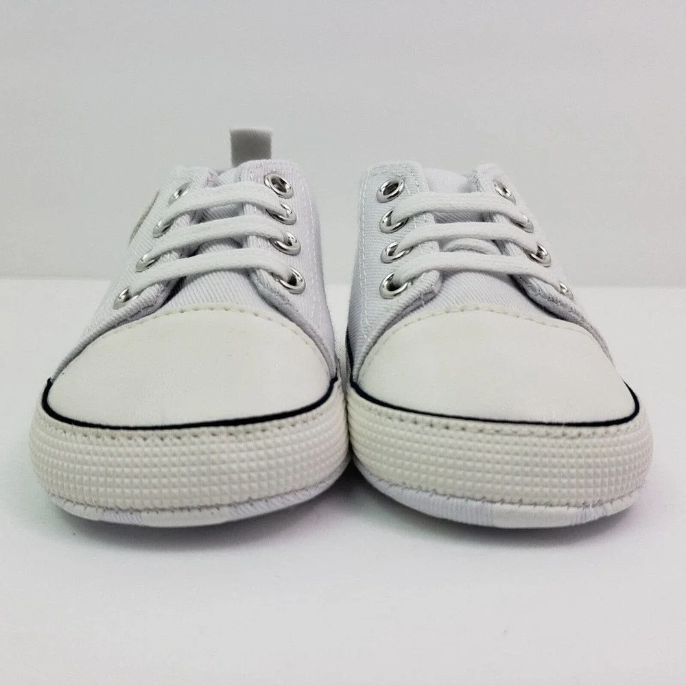 Unbranded Infant Baby Size 0-6 Months White Canvas Denim Sneaker Shoes